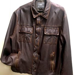 Distressed leather jacket